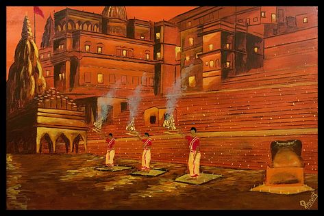 Kashi Painting, Banaras Painting, Diwali Artwork, Dev Deepawali, Varanasi Ghat, Dev Diwali, Diwali Painting, Shiva Tandav, India Painting