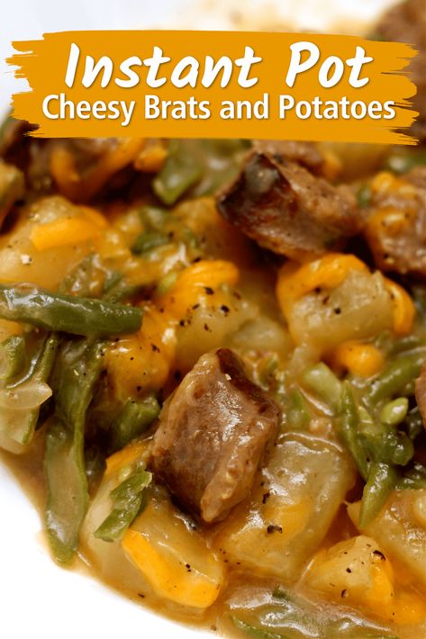 Recipes With Brats Crock Pot, Cheddar Brat Recipes, Bratwurst Recipes Instant Pot, Meals With Brats Bratwurst, Brat And Potato Recipes, Recipes With Cheddar Brats, Bratwurst Potatoes Recipes, Easy Fall Instant Pot Recipes, Hot Dogs And Potatoes