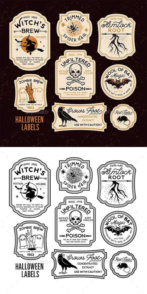 Halloween Bottle Labels, Stile Harry Potter, Halloween Apothecary, Apothecary Labels, Potion Labels, Halloween Bottles, Halloween Potions, Halloween Labels, Theme Harry Potter