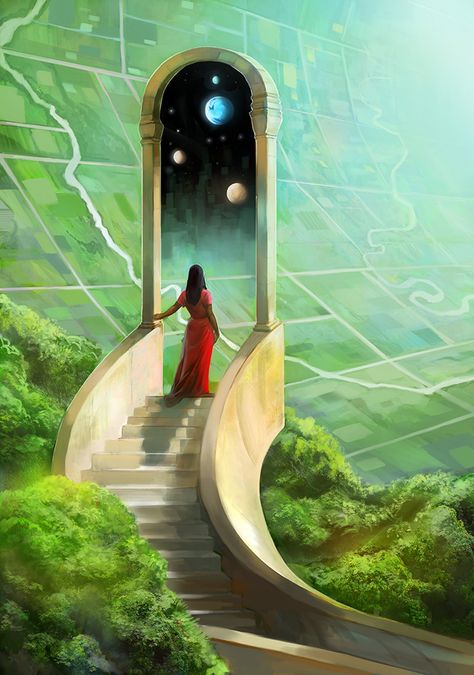 Mercury retrograde in an earth element brings inquiry to our practical reality and the value of the material world. This includes finances, our physical needs for ... read more... Art: Gateworld © Julie Dillon Bel Art, Arte Fantasy, Futurism, Stargate, Spiritual Art, Sci Fi Art, Fantasy Landscape, Surreal Art, Fantasy World