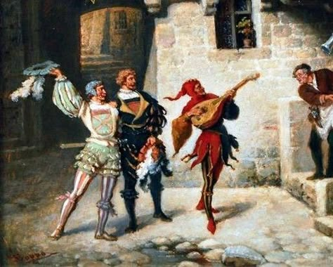 Medieval Clown Art, Medieval Circus Aesthetic, Medieval Court Jester, Minstrel Aesthetic, Medieval Jester Aesthetic, Jester Medieval, Court Jester Aesthetic, Medieval Circus, Jester Painting