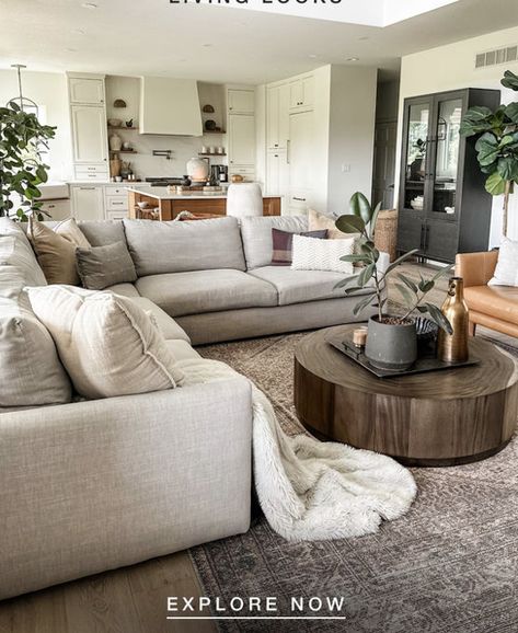 Sectional Not Against Wall, Big Comfy Living Room, Neutral Color Living Room Ideas, Uni House, Living Room Layout Ideas, Old Southern Homes, Industrial Boho, 2024 Bedroom, Organic Modern Living Room