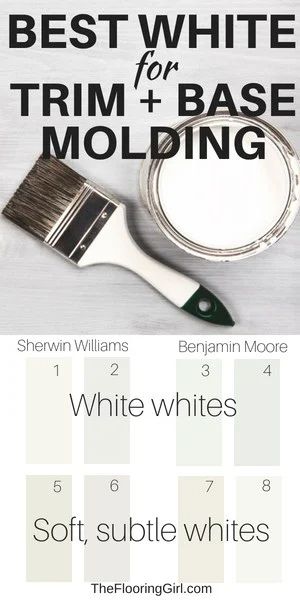 White Paint For Trim, White Baseboards, Painting Trim White, Trim Paint Color, Base Molding, Interior Paint Colors Schemes, White Molding, Diy Organizer, Best White Paint