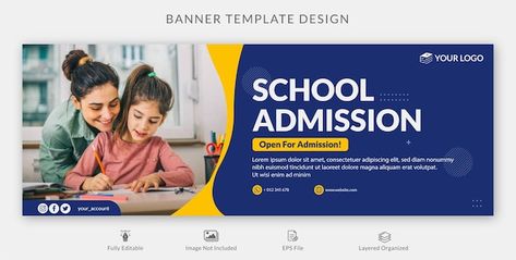 Vector school admission banner template... | Premium Vector #Freepik #vector #back-college #back-school #student-banner #back-school School Banner Design, College Banner, About School, School Banner, School Admissions, Banner Template Design, Junior High School, Creative Ads, Video New