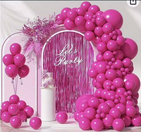 Hot Pink Balloon Garland, Valentine Wedding Decorations, Pink Balloon Garland, Barbie Party Decorations, Pink Latex, New Year's Party Decorations, Fringe Backdrops, Bachelorette Favors, Bachelorette Decorations