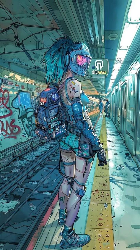 Junk Punk Character Design, Cyberpunk Phone Wallpaper, Graffiti Illustration, Cyberpunk Anime, Cyberpunk Girl, Cyberpunk Aesthetic, Arte Cyberpunk, U Bahn, Cyberpunk Character