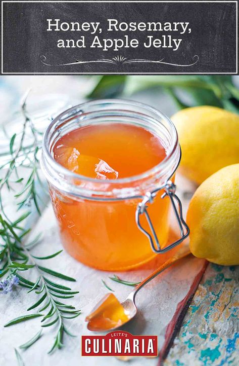 This apple jelly recipe is made with honey, rosemary, lemon, and lotsa apples. Sweet and savory, it’s perfect with almost anything. Rosemary Jelly Recipe, Apple Jelly Recipe, Fruit Truck, Sweet Spreads, Apple Food, Fruit Butter, Homemade Jams, Honey Suckle, Turkey Tenderloin