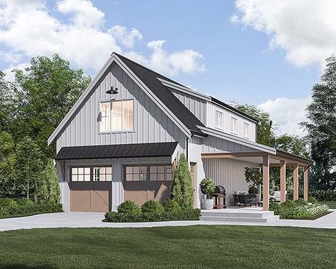 New Garage Plans! See the Latest Designs by Top Designers Shed Pool House, Cottage Getaway, Garage With Living Quarters, 4 Car Garage, Farmhouse Garage, Country Farmhouse Style, Garage Apartments, Garage Plan, Garage Apartment