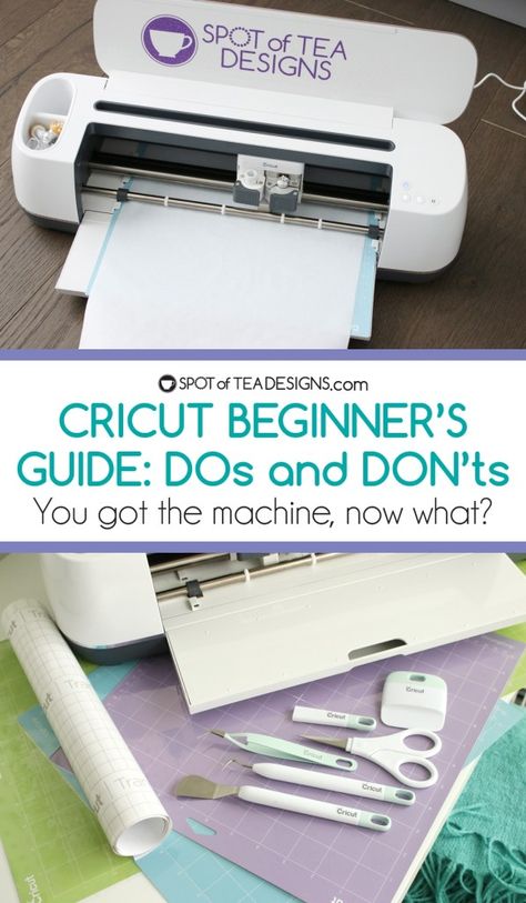 Cricut Beginner’s Guide: Dos and Don’ts | Spot of Tea Designs Cricut Projects Beginner Vinyl, Htv Crafts, Crichton Ideas, Cricut Apps, Adhesive Vinyl Projects, Cricket Maker, Cricut Expression 2, Cricut Help, Expressions Vinyl