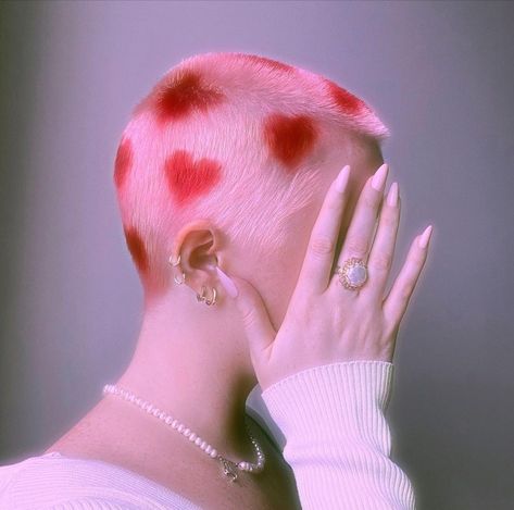 Head Tattoo Hair, Dyed Pixie Cut, Valentines Hair, Thesis Inspiration, Valentine Photo Shoot, Valentine Hair, Buzzed Hair, Inspiration Pics, Shaved Hair Designs