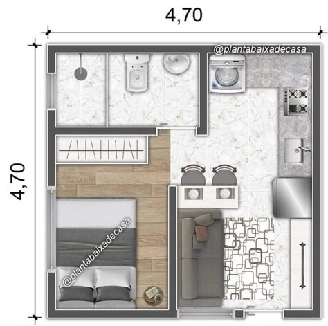 Tiny Apartment Design, Small Apartment Layout, Small Apartment Plans, Studio Apartment Floor Plans, Apartemen Studio, Mini Apartments, One Bedroom House, 1 Bedroom House, 3d Floor Plan