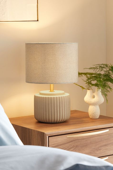 Cole Table Lamp Lamp For Bedside Table, Nightstand Lamps Bedroom, Side Table Lamps Bedroom, Bedside Lamp Ideas, Neutral Lampshade, Modern Side Table Lamp, Greige Bedroom, Entrance Hall Tables, Bed Side Table Lamps