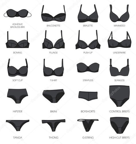 Bra Types And Uses, All Types Of Panty, Types Of Under Wear For Women, Types Of Crop Tops Names, Under Garments For Women, Types Of Bikinis, Bra Guide, Fashion Illustrations Techniques, Clothing Guide