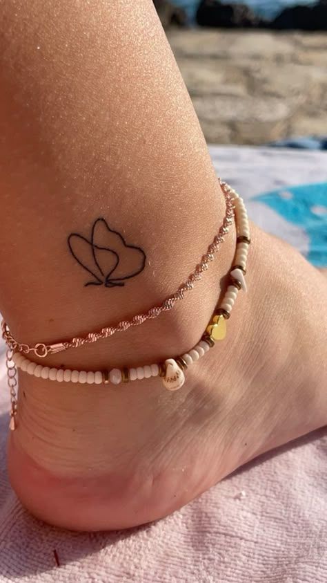 Mandala Tattoo Design Women Leg Butterfly, Heart Ankle Tattoos For Women, Ankle Tattoos For Women Flower, Small Butterfly Ankle Tattoo, Ancle Tatoos Woman Simple, Anklet Tattoos For Women Simple, Butterfly Band Tattoo, Butterfly Knee Tattoos Women, Christian Butterfly Tattoo