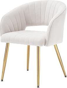 Westice Velvet Home Office Desk Chair Set of 1, Modern Tufted Vanity Chairs with Gold Metal Legs, Upholstered Accent Armchair for Living Room Restaurant, White White Vanity Chair, Chairs With Gold Legs, Gold Desk Chair, Restaurant White, Home Office Desk Chair, Office Armchair, Tufted Chair, Living Room Restaurant, Vanity Chair