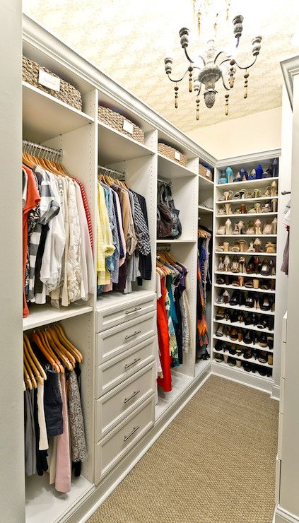 Organized Living - closets-wall to wall sisal Closet Chandelier, Best Closet Organization, Closet Shelving, Organized Closet, Walking Closet, Walk In Closet Design, Closet Layout, Shelving Design, Closet Remodel