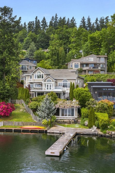 Lakeside House Aesthetic, House Lake View, Homes On The Water, House Beside Lake, House On The Water Aesthetic, House Near Sea, Lake Mansion Aesthetic, House Across The Lake, Small Mansions