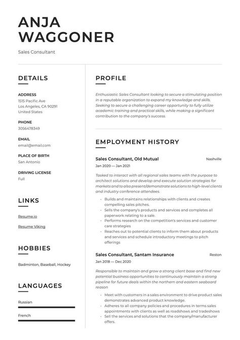 Sales Consultant Resume Example Consultant Resume, Sales Consultant, Job Resume Examples, Resume Builder, Professional Resume, Resume Examples, Career Opportunities