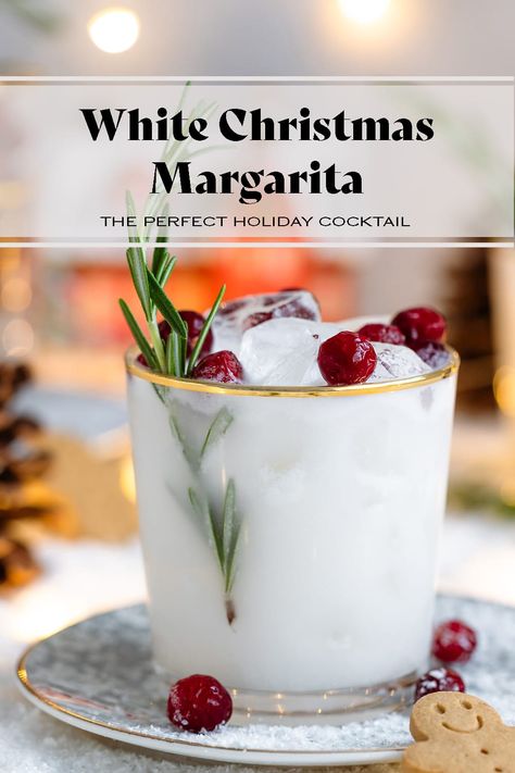 This delicious White Christmas Margarita is the perfect cocktail for the holidays. You can make it as a single serving or in a pitcher for a bigger party! It's made with coconut milk and coconut rum for extra coconut-y flavor! Add coconut extract to make the flavor even better! It's easy to make non-alcoholic and comes together really easily. Garnish your cocktail with frozen cranberries and a spring of rosemary to make it extra fancy! via @healthfulideas Christmas Coconut Margarita, White Christmas Cocktails, Coconut Milk Cocktail, White Christmas Margarita, Christmas Margarita, Christmas Coconut, Xmas Drinks, Christmas Drinks Recipes, Coconut Margarita