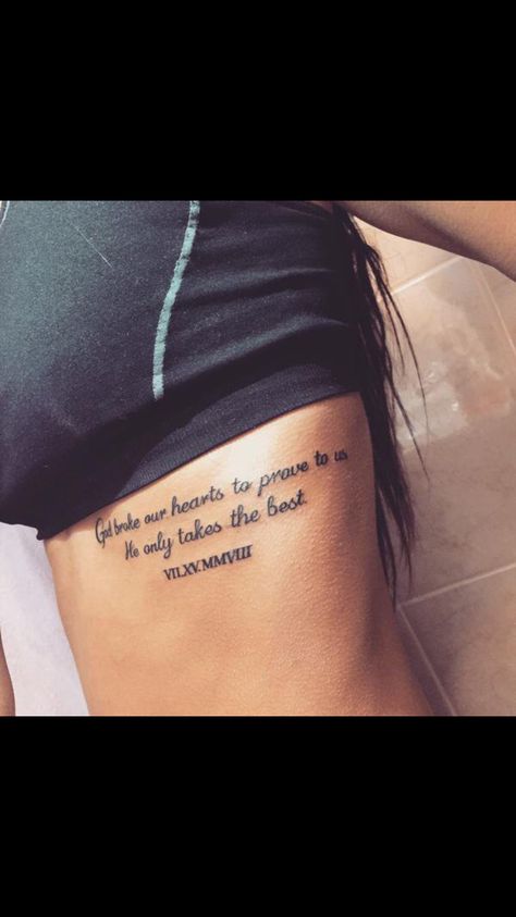 Love this Rib Tattoo Quotes, Quote Tattoos Placement, Grandma Tattoos, Rip Tattoo, Bible Verse Tattoos, Verse Tattoos, Remembrance Tattoos, Faith Tattoo, Shape Tattoo