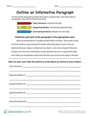 What does informational writing look like? This writing worksheet breaks down the basics and structure of an informative paragraph. Use the sample paragraph and outline provided to support your students as they write their own informational paragraphs. #educationdotcom Paragraph Structure Worksheet, Student Challenges, Paragraph Template, Informative Paragraph, Outline Writing, Paragraph Writing Worksheets, Psychology Essay, Paragraph Worksheets, Writing Paragraphs