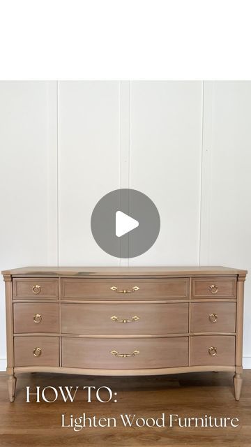 Samantha Stoddard | diy & furniture flips on Instagram: "How to lighten an outdated wood dresser! 🤌🏼 Follow the steps below to do the same. You can find all the products I used (& discounts) linked in my bio & Amazon Storefront!   1. Remove Hardware 2. Strip off old stain 3. Remove Residue 4. Sand using 150 grit sandpaper 5. 80/20 mix of water & “Algonquin” or “Cathedral Taupe” by @fusionmineralpaint 6. Wipe off using @makrs.tools pads 7. Clean hardware or Replace 8. Add topcoat  What do you think?! Do you like the dark or light version better?   #diy #furnituredesign #dresser #budgetdecor #homedecor #bedroomdecor" Restained Wood Dresser, How To Lighten Mahogany Wood, Natural Wood Dresser Makeover, Refinished Oak Dresser, How To Lighten Wood Furniture, Oak Dresser Makeover, Stained Dresser, Changing Dresser, Cherry Wood Furniture