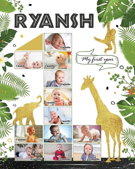 Safari First 12 months collage, Jungle 1st birthday photo poster, Jungle First year photo board, Wild One Photo Poster First Year Photo Board, Jungle 1st Birthday, Funny Christmas Party Invitations, Photo Collage Ideas, Baby Photo Collages, Wedding Photo Collage, Safari Photo, First Birthday Posters, 1st Birthday Photo