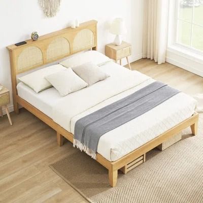 Queen Bed Frames Under $500 You'll Love | Wayfair Led Bed Frame, Rattan Bed, Rattan Headboard, Bed Platform, Wooden Platform Bed, Queen Size Platform Bed, Full Size Bed Frame, Full Bed Frame, Wooden Headboard