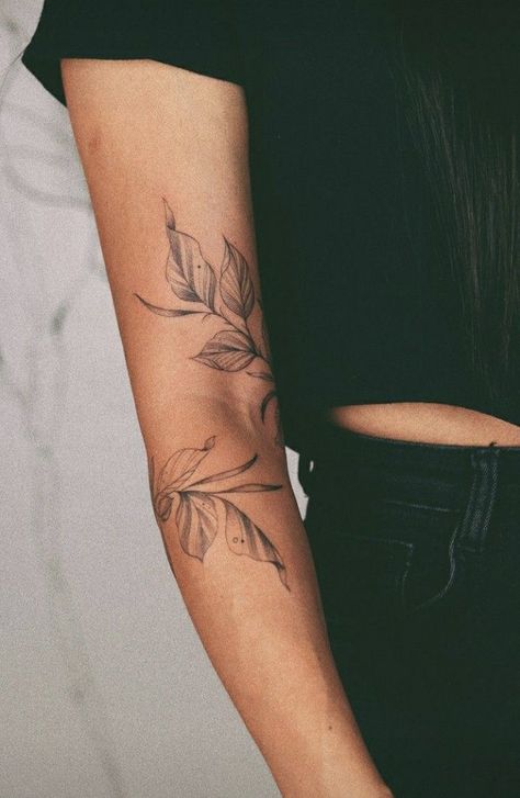 Leaf Arm Tattoo, Arm Tattoo Design, Arm Wrap Tattoo, Around Arm Tattoo, Wrap Around Tattoo, Wrap Tattoo, Elbow Tattoos, Upper Arm Tattoos, Bicep Tattoo