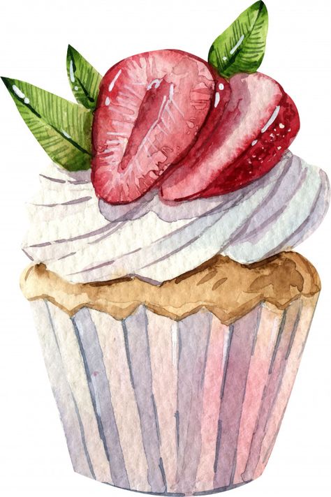 Watercolor hand painted cake. isolated e... | Premium Vector #Freepik #vector #watercolor #hand #cupcake #strawberry Cakes Painting, Painting Ideas Food, Food Painting Watercolor, Art Watercolor Painting, Art Sketches Watercolor, Watercolor Art Food, Art Food, Food Art Painting Watercolour, Watercolour Food