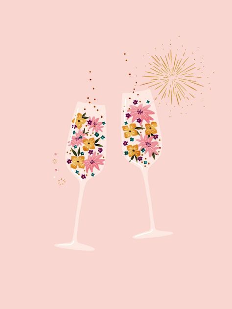 Champagne Phone Wallpaper, Happy New Year Wallpaper Aesthetic, Birthday Phone Wallpaper, New Years Wallpaper, Champagne Illustration, Happy Birthday Drinks, New Year Champagne, Party Illustration, Static Nails