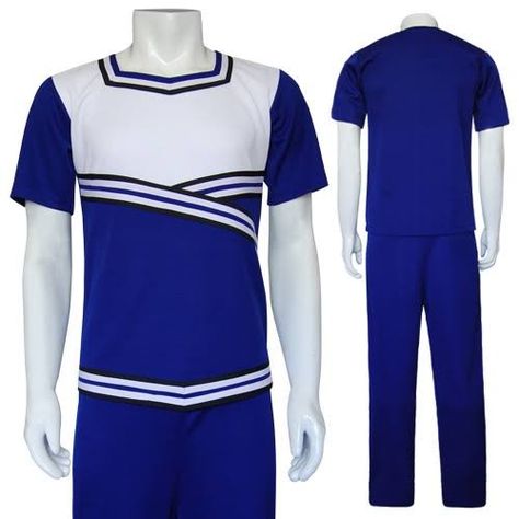 Male Cheerleader Uniform, Blue Cheerleading Outfits, Cheerleading Outfits Blue, Blue And Gold Cheer Uniforms, Blue Football Uniform, Blue And White Cheer Uniforms, Men Uniform, Male Cheerleaders, Jersey Designs