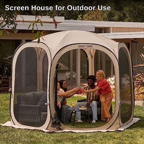 𝗘𝗻𝗷𝗼𝘆 𝗬𝗼𝘂𝗿 𝗢𝘂𝘁𝗱𝗼𝗼𝗿 𝗟𝗶𝗳𝗲: Creating a more comfortable outdoor space is easy with your EAST OAK portable screen house. You can enjoy a cozy space under the screen house because it provides UPF 50+ UV protection and breathable mesh to keep out bugs and mosquitoes. A light can be hung from the top hook, and light strips can be wrapped around the edges to improve brightness and enhance the atmosphere at night. NOTE: Hanging lights need to be purchased separately. Room Canopy, Portable Screen, Glamping Ideas, Deck Outdoor, Screen Tent, House Tent, Screen House, Screen Room, Hiking Tent