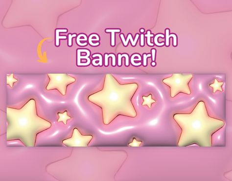 1200x480 Banner, Twitch Banner Ideas, Cute Twitch Banner, Twitch Profile Banner, Kawaii Stars, Banner Twitch, Profile Banner, 3d Stars, Twitch Banner