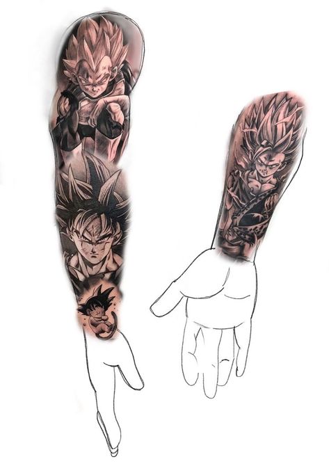 Dragon Ball Super Tattoo, Dragon Ball Sleeve, Dragon Ball Tattoo Design, Dragon Ball Z Tattoo Ideas, Tatuaje Dragon Ball, Dragon Ball Tattoo Ideas, Dragon Ball Z Tattoos, Dragon Ball Tattoos, Dragon Ball Z Tattoo