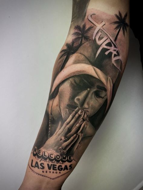 Tupac 2pac tattoo chicano black and grey Las Vegas west side 2pac Sleeve Tattoo, Tupac Sleeve Tattoo, Tupac Tattoo Ideas For Women, 2pac Tattoo Design, Tupac Tattoo Design, 2pac Tattoos Ideas, 2 Pac Tattoo, Tupac Tattoo Ideas, Rap Tattoo Ideas