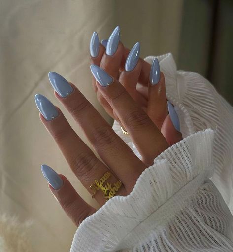 20 Glazed Nail Looks for a Delicious Manicure Baby Blue Glazed Nails, Fun Nails Blue, One Color Gel Nails, Glossy Blue Nails, Summer Nails Minimal, Nail Art Summer Blue, Blue Glazed Nails, Nail Art Summer 2024, Pretty Nails Blue