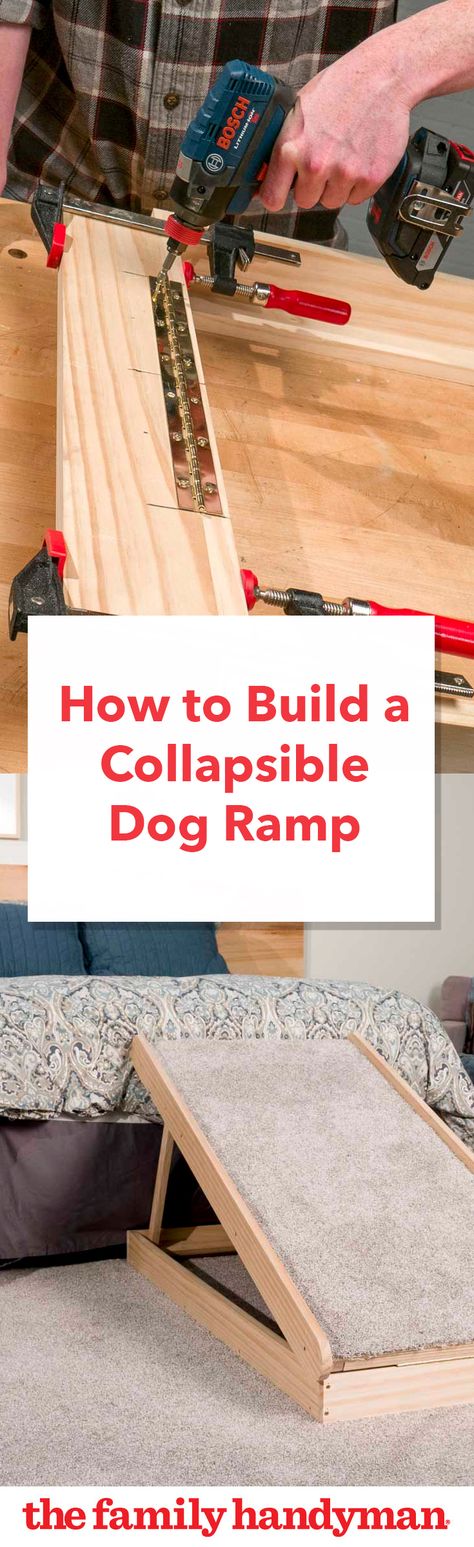 Saturday Morning Workshop: How To Build a Collapsible Dog Bed Dog Bed Stairs, Diy Dog Ramp For Bed, How To Build A Dog Ramp For Bed, Folding Dog Ramp Diy, Diy Pet Ramp For Bed, Bed Extension For Dog With Ramp, Ramp For Bed For Dogs, Dog Ramp Diy, Stairs Diy Renovation