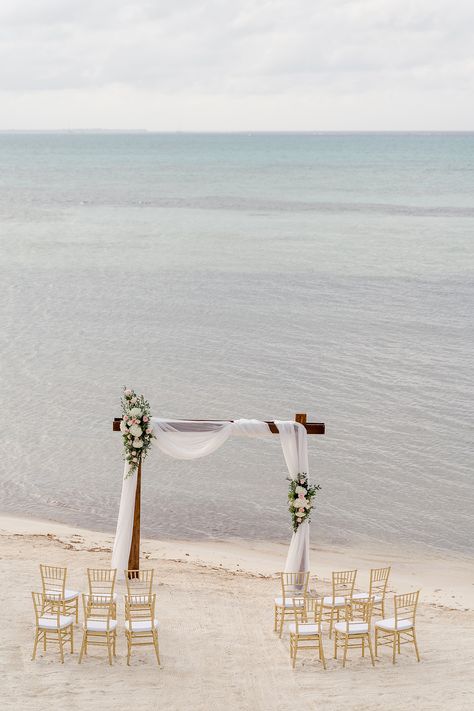 Standing Beach Wedding Ceremony, Beach Wedding Sitting Ideas, Beach Wedding Simple Decor, Intimate Beach Ceremony, Beach Wedding Setting, Simple Wedding On The Beach, Small Intimate Wedding Beach, Sunset Beach Wedding Ceremony, Wedding Aisle Flowers And Candles