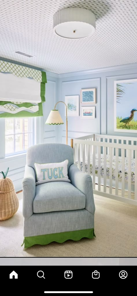 Blue And Green Nursery Boy, Boys Nursery Themes, Green And Blue Nursery, Blue And Green Nursery, Preppy Nursery, Blue Green Nursery, Liz Thompson, Green Nursery Boy, Baby Blue Nursery