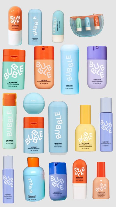 #skincare #bubble #preppycollage Bubble Skincare Products, Bubble Skincare Set, Bubble Products, All Bubble Products, Bubble Brand, Trendy Skincare Products, The Best Skin Care Products, Bubble Skin Care, Bubble Skincare