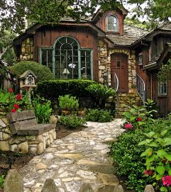 The Little wooden house Overgrown Aesthetic House, Tudor Cottage Landscaping, Cobble Stone Cottage, Unique House Exterior Architecture, Houses In Scotland, Aethstetic House, House With Trees Around It, 70s Style Home Exterior, Old English Cottage Exterior