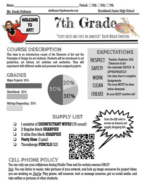 Art Class Syllabus: Essential Ingredients and Creative Twists - My Art Lesson Art Class Syllabus, Classroom Policies, Teacher Syllabus, Art Syllabus, Class Expectations, Class Syllabus, Class Art Projects, 7th Grade Art, Art Criticism