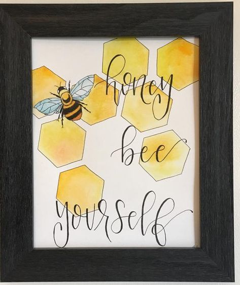 Items similar to Watercolor Painting- Honey Bee Yourself- Wall Art on Etsy Creative Art Ideas, Bee Yourself, Cheap Wall Art, Bee Painting, Bee Cards, Cute Paintings, Canvas Painting Diy, Bee Decor, Bee Art