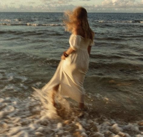 Blonde Beach Aesthetic, White Dress In Water, White Dress On Beach, Dress In Water Photoshoot, Ocean Girl Aesthetic, Ethereal Aesthetic, The Dark Artifices, Shooting Photo, Cinematic Photography