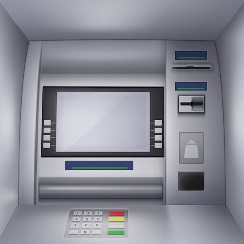 Vector realistic illustration of a atm m... | Premium Vector #Freepik #vector #atm-machine #cash-machine #atm #bank-deposit Atm Bank, Atm Machine, Realistic Illustration, Cash Machine, Office Phone, Premium Vector, Credit Card