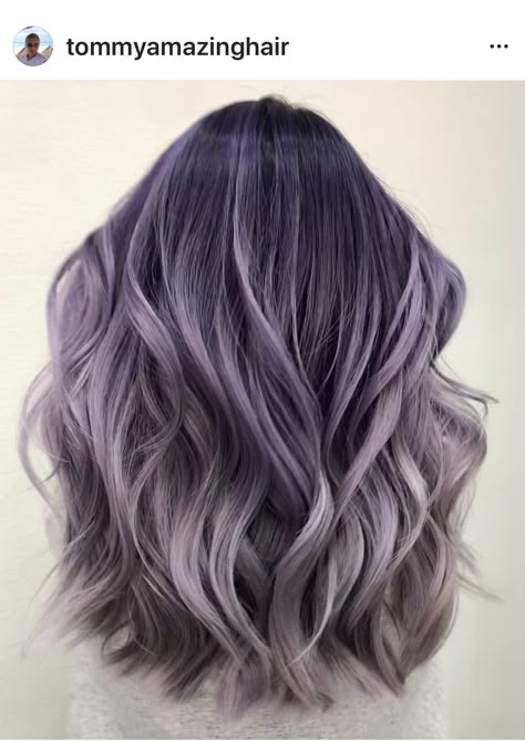 Black Hair With Lavender Highlights, Purple Silver Hair Ombre, Lavender Ash Hair, Greyish Purple Hair, Ashy Purple Hair, Lavender Ombre Hair, Ash Purple Hair, Lilac Grey Hair, Silver Lavender Hair