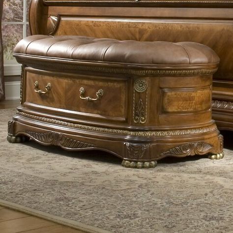 Michael Amini Cortina Sleigh Bed & Reviews | Wayfair Small Kitchen Furniture, Wood Sleigh Bed, Bedside Bench, Leather Storage Bench, Hacienda Homes, Flip Top Storage Bench, Sleigh Bedroom Set, Honey Walnut, Michael Amini