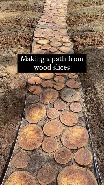 Wood Walkway, Wood Path, Outdoor Decor Backyard, Big Tree, Backyard Makeover, Backyard Projects, Shoe Lace, Wood Slices, Diy Backyard