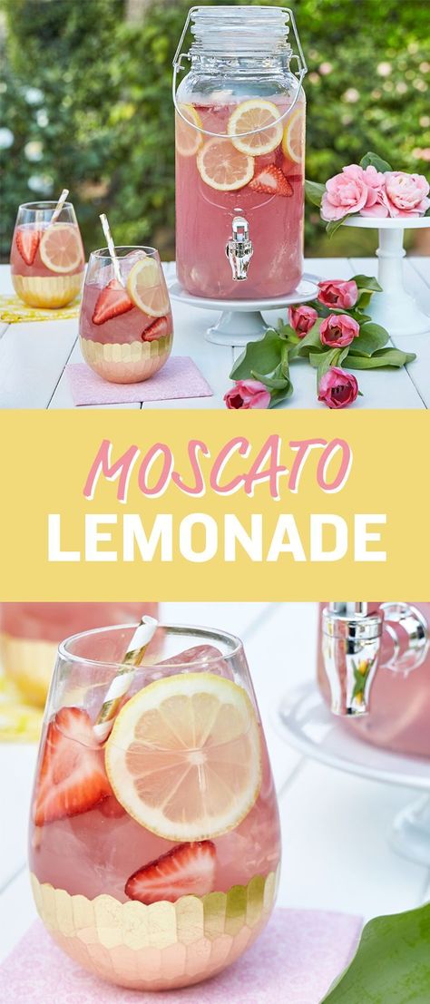 Juice Recipes, Moscato Lemonade, Pink Lemonade Recipe, Resep Koktail, Pink Lemonade Recipes, Sommer Mad, Tipsy Bartender, Liquor Drinks, Lemonade Recipe